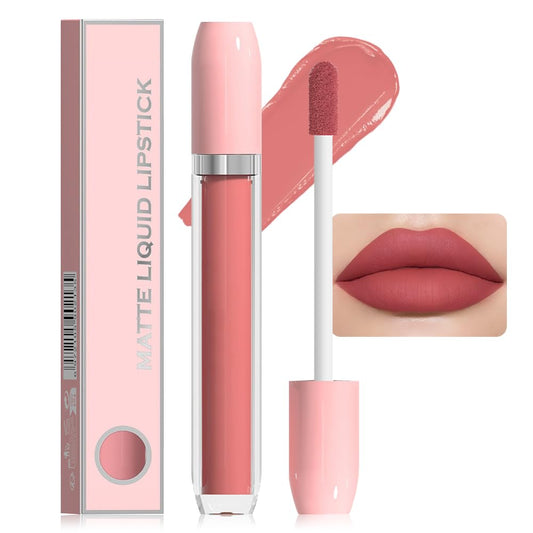 BINGBRUSH Super Matte Longwear No-Budge Stay On Smudge Proof Liquid Lipstick Long Lasting Makeup for Women,Highly Pigmented Color and Instant Shine, Cheeky