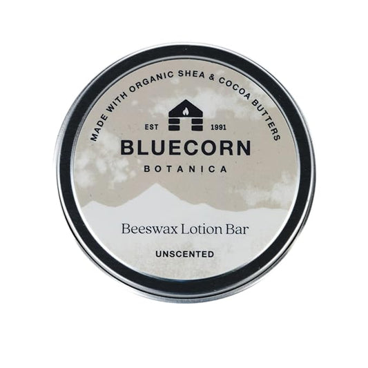 Bluecorn Beeswax Unscented Lotion Bar with Organic Cocoa Butter, Organic Shea Butter, Vitamin E, Apricot Oil & Avocado Oil. Long-Lasting Hydration for Very Dry Skin. Plastic-Free & Made in the USA.