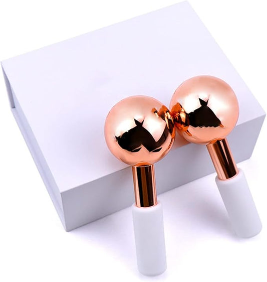 Facial Ice Globes and Roller, Cooling Massager for Face, Eyes and Neck, Cryotherapy Treatment for Puffiness, Dark Circles and Wrinkles (Rose)