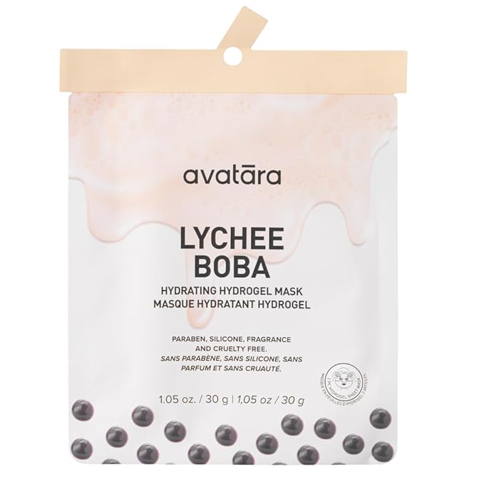 Avatara Lychee Boba Hydrogel Mask, Facial Masks Skincare Essential, 2-Piece Cooling & Hydrating Skin Care Mask with Multi-Berry Blend Boosting Antioxidant Defense, 30 g, 1-Pack