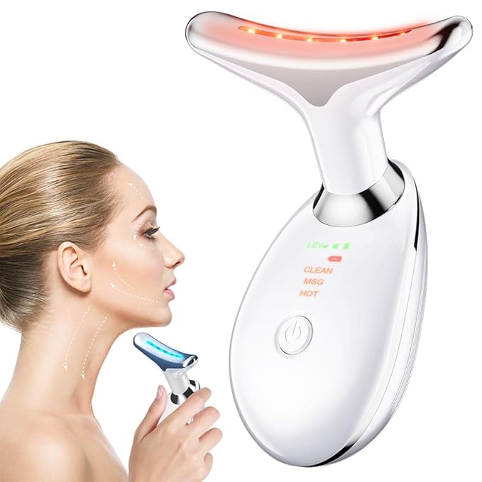 Neck Face Massager, Facial Massager 3 Color Mode, Face Sculpting Tool for Skin Care with Thermal and Vibration (Whtie)