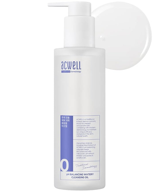 ACWELL pH Balancing Watery Cleansing Oil Facial Cleanser 6.76 fl.oz. - Makeup Cleansing Water Oil for Sensitive Skin, Lightweight Watery Oil Formula, Tea Tree Leaf Extract, Gentle Blackhead Cleanser