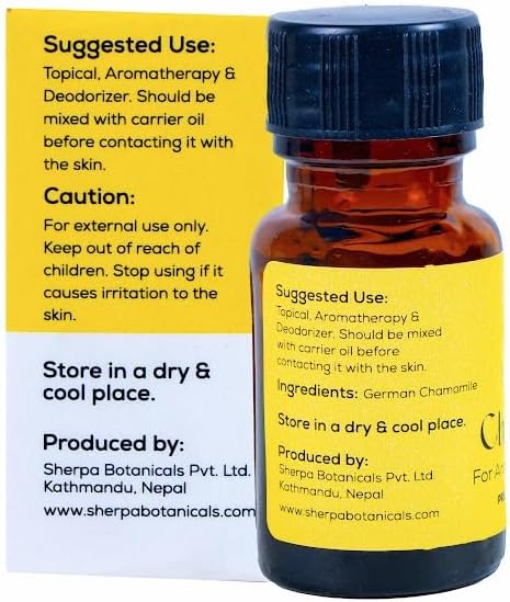 Sherpa Botanicals German Chamomile Essential Oil - 100% Pure & Natural Oils - Ideal for Aromatherapy, Diffusers, Massage Oil - Vegan, Paraben-Free, 15mL