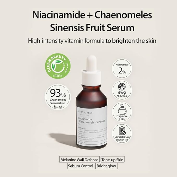 Mary&May Niacinamide + Chaenomeles Sinensis Face Serum + Premium Idebenone Blackberry Complex Essence Mask Bundle