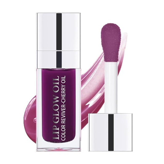 Plumping Lip Oil, Hydrating Gloss Tinted Lip Balm Transparent Lip Care, Big Brush Head Glitter Shine, Long Lasting Nourishing Non-sticky Fresh Texture(PURPLE)