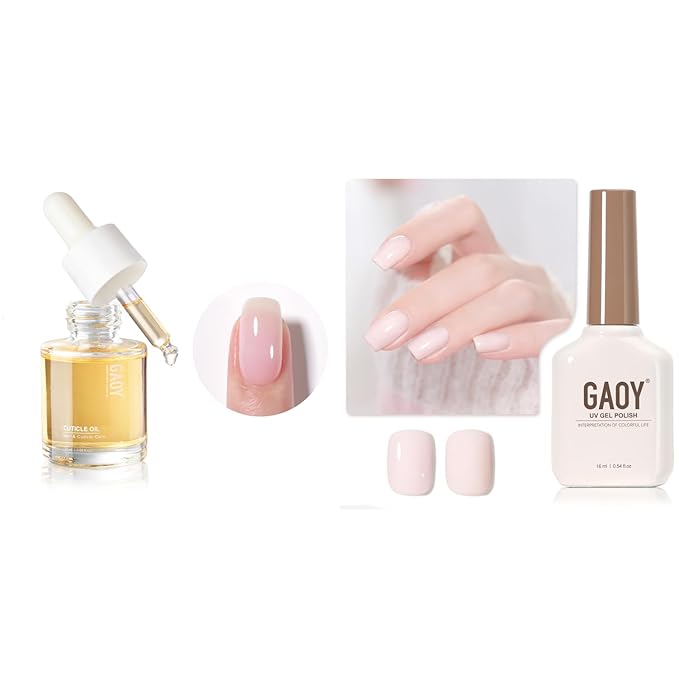 GAOY Pink Gel Nail Polish, 16ml Soak Off Gel Polish and Cuticle Oil, 20ml Cuticle Care Strengthener Oil