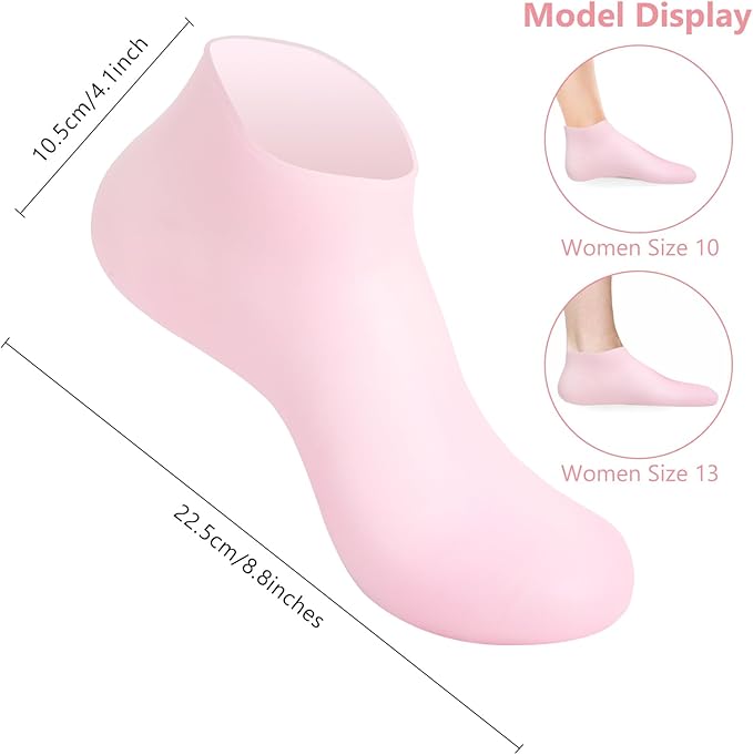 Silicone Socks for Dry Cracked Feet 2 Pairs,XL Moisturizing Socks Non-Slip Moisturizing Heel Socks for Dry Cracked Feet Women Ultra-high Stretch Foot Care Pedicure Socks for Men(Pink,XL)