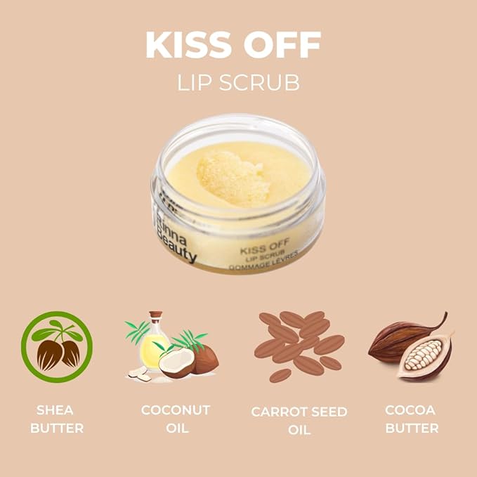 Rinna Beauty Kiss Off Lip Scrub - Lip Exfoliator to Smooth, Nourish & Hydrate with Coconut Oil, Carrot Seed Oil, Cocoa Butter, Shea Butter & Natural Sugar - Vegan & Cruelty-Free - 0.53 oz