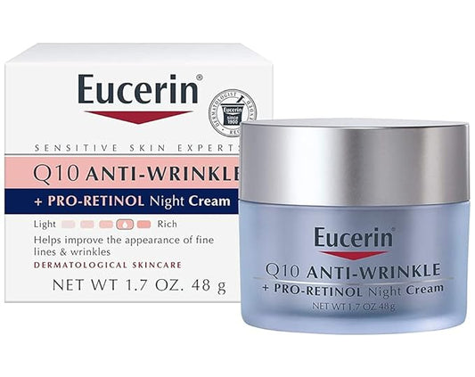 Eucerin Q10 Anti-Wrinkle Night Cream + Pro-Retinol, Facial Cream for Sensitive Skin, 1.7 Oz Jar