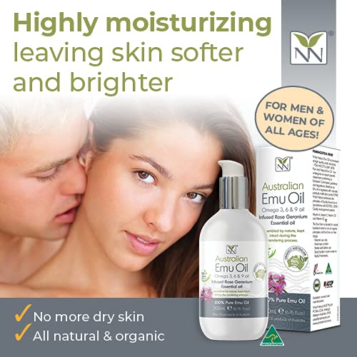Y-Not Natural Ultra Pure Australian Emu Oil - Luxury, Hospital Grade Emu Oil 200 mL | Free Range Aboriginal Omega 3, 6 & 9 Oil Infused with Rose Geranium - The Ultimate Moisturizer for Skin, Hair, Nails, and Scalp