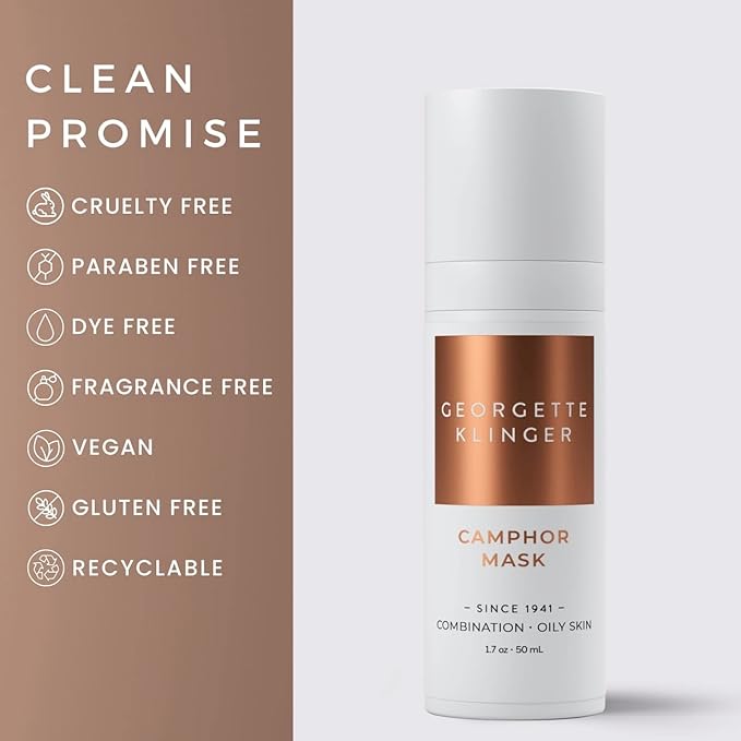 Georgette Klinger Camphor Mask - Mineral-Rich Clay Mask with Menthol & Vitamin E: Detoxify, Exfoliate, and Improve Skin Tone while Absorbing Excess Oil, and Clearing Clogged Pores - 1.7 oz