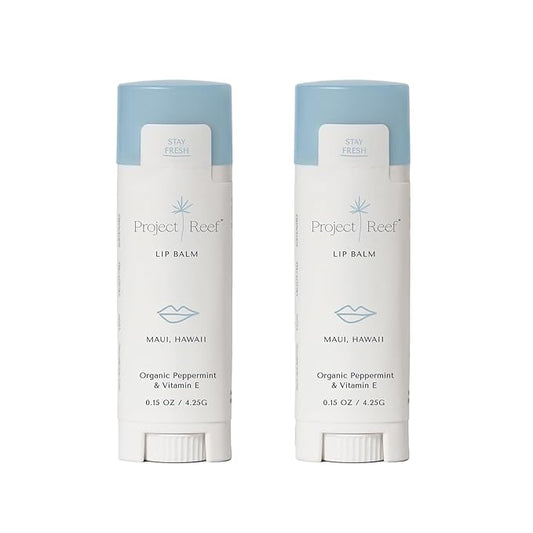 Cooling Lip Balm w/Organic Peppermint, Shea Butter, Vitamin E, Hydrating Chapstick, Soothe Dry Sunburnt Lips, After Sun Care, 2 Pack