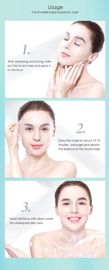 Hyaluronic Acid Face Mask – 10 Masks with Aloe & Seaweed Extracts, Face Mask for Anti-Aging, Soothing & Deep Moisturization, Korean Skin Care, For All Skin Types (25g)