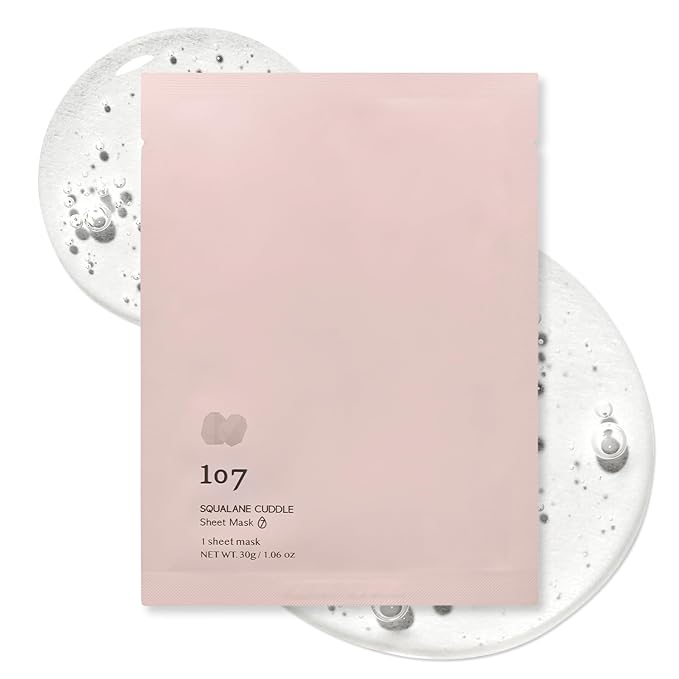107 SQUALANE CUDDLE Sheet Mask, Pack of 5 Sheets, Squalane & Niacinamide, Hydrating & Rejuvenating Facial Treatment, Korean Skincare, 30g (1.06oz) per Sheet