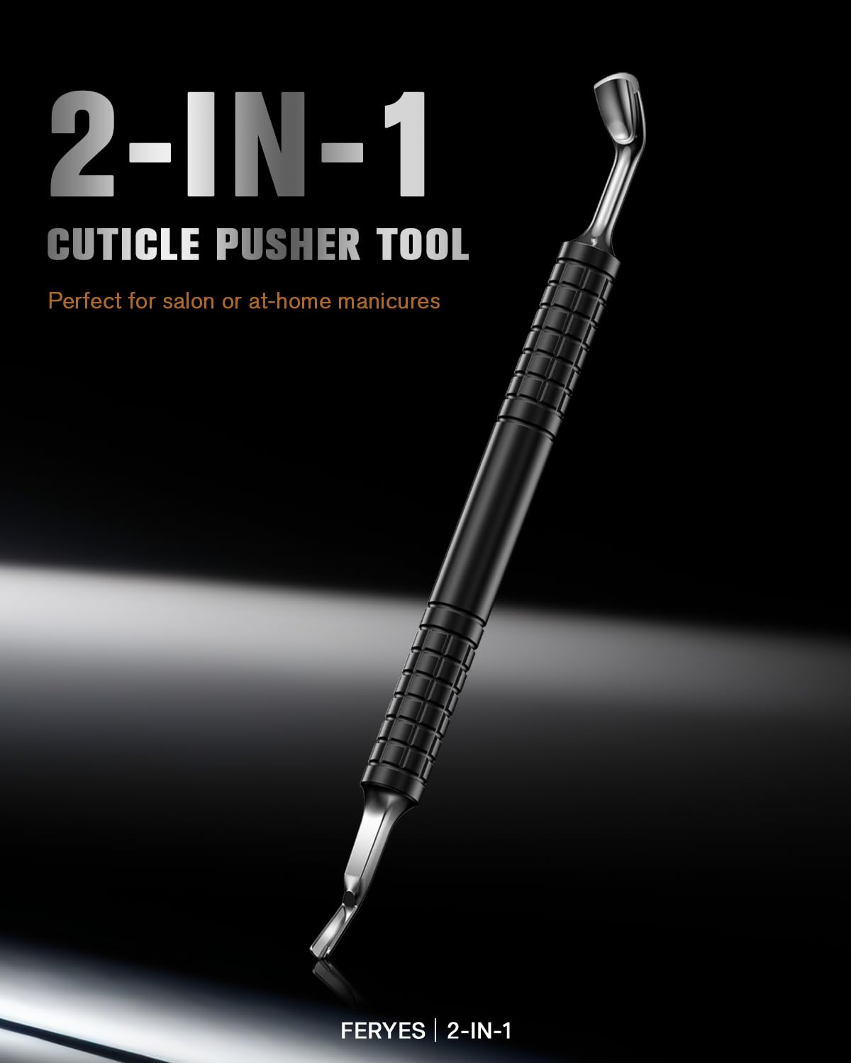 FERYES Upgraded Horseshoe Shape Cuticle Pusher with Fork, 2-in-1 Cuticle Remover Tool, Stainless Steel Cuticle Trimmer Nail Care Tool for Manicures- Black(5.6 Inches）