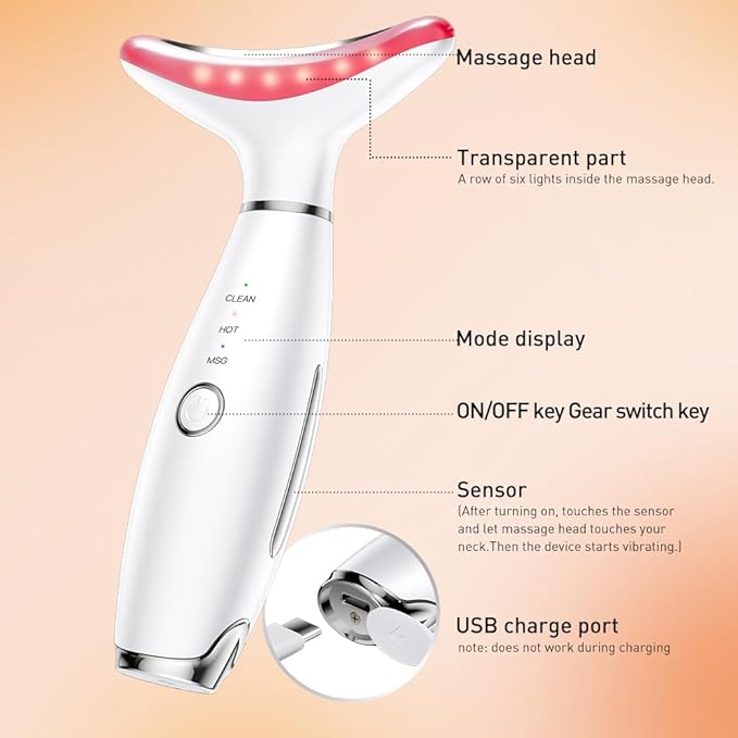 Facial Massager, 3 Modes Face Sculpting Tool, Vibrating Neck Face Massager with Thermals (Beige)