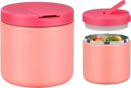 17 OZ Soup Thermo for Hot Food Insulated Vacuum Food Jar with Buckle Lid, Stainless Steel Wide Mouth Leak Proof Lunch Container for School Travel Pink