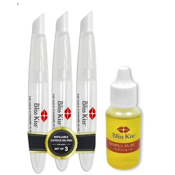 Bliss Kiss 3-Refillable Cuticle Oil Pens + Simply Pure Nail & Cuticle Oil