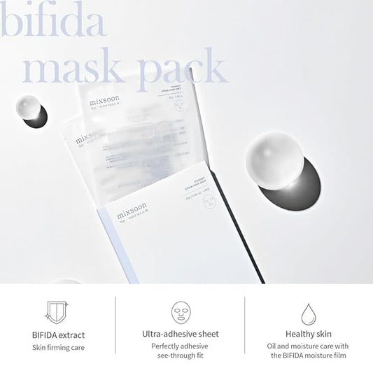 mixsoon Bifida Sheet Mask Pack Face Moisturizer Sheets Korean Glass Skin Care 1Pack (5ea)