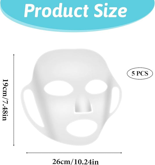 5 Sheets Silicone Face Mask Cover Reusable Moisturizing 3D Facial Mask Holder Prevent Evaporation Falling Transparent Skincare Beauty Ear-Hook Loops Cryo Rubber Face Mask Spa Tool (Transparent)
