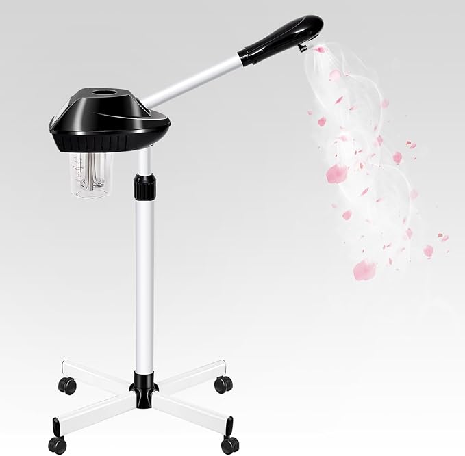 Professional Facial Steamer on Wheels, Ozone Facial Steamer with Time Setting, Stand Face Steamer Adjustable Height for Spa, Salon and at Home Use