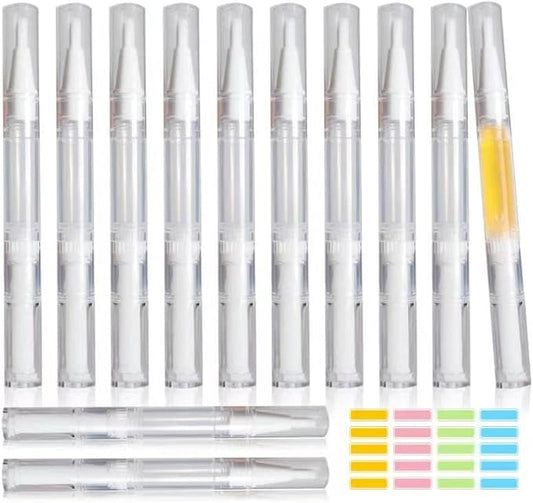 12Pcs Empty Cuticle Oil Pen Nail Oil Pen Transparent Twist Pens with Brush Tip for Lip Gloss Nail Polish Eyelash Growth Liquid with 16Stickers (3ML)