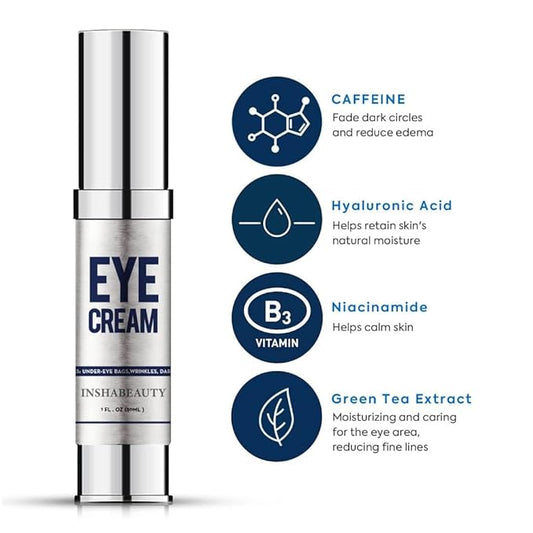 Revitalizing Eye Cream with Hyaluronic Acid, Caffeine, Green Tea - Anti-Wrinkle, Dark Circles,beauty,Firming, Puffiness, Reduce Under Eye Bags, 1 fl oz