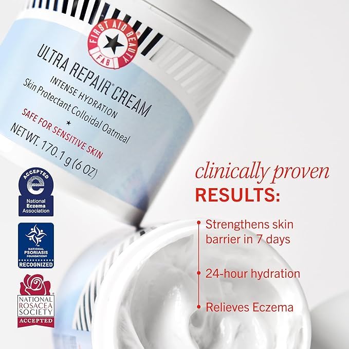 First Aid Beauty - Ultra Repair Cream, Intense Hydration Whipped Colloidal Oatmeal, Clinically Proven to Strengthen Skin Barrier in 7 Days & Helps Relieve Eczema, Luxury Face & Body Moisturizer, 14 oz