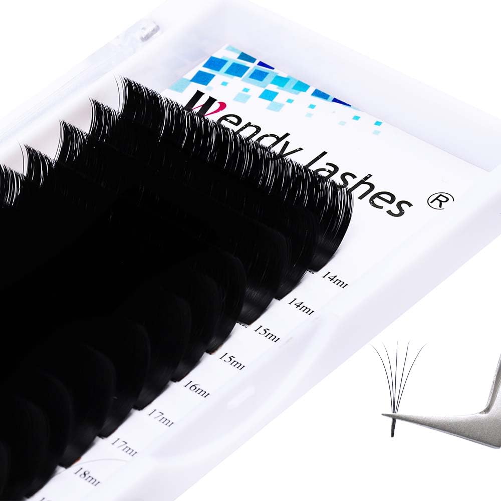 Easy Fan Volume for Lash Artists: Wendy, Handmade Fans for Eyelash Extensions, Self Fanning, Blooming, Black, CC Curl, 0.05mm, 14-20mm, KH126