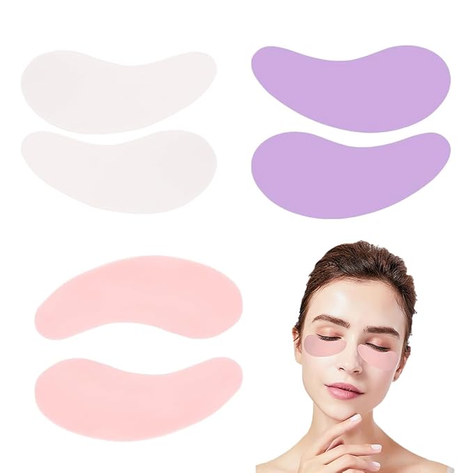 3 Pairs Silicone Reusable Eye Patches Eye Wrinkle Patches Under Eye Patches Mask for Plump Fine Lines & Wrinkles (Pink+White+Purple)