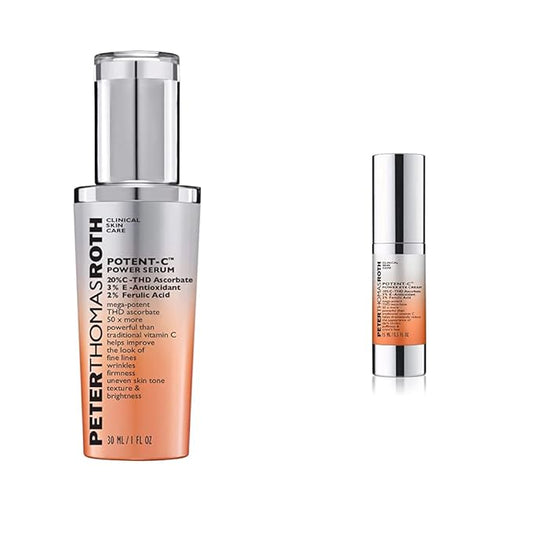 Peter Thomas Roth Potent-C Power Serum, Brightening Vitamin C Serum for Fine Lines with Potent-C Power Eye Cream, Brightening Vitamin C Eye Cream for Dark Circles, Puffiness and Crow's Fee