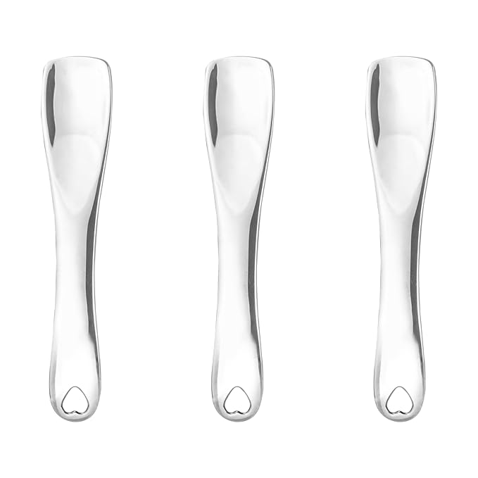 3 PCS Facial Spatula Massage Eye Roller Dark Circles Skincare Tool Face Cream Lotion Makeup Stainless Steel Applicator Wand Neck Lines Beauty Instrument Stick Spoon Device(Silver)