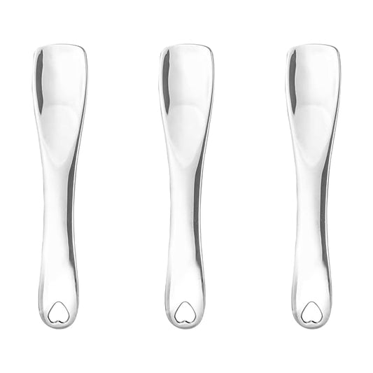 3 PCS Facial Spatula Massage Eye Roller Dark Circles Skincare Tool Face Cream Lotion Makeup Stainless Steel Applicator Wand Neck Lines Beauty Instrument Stick Spoon Device(Silver)
