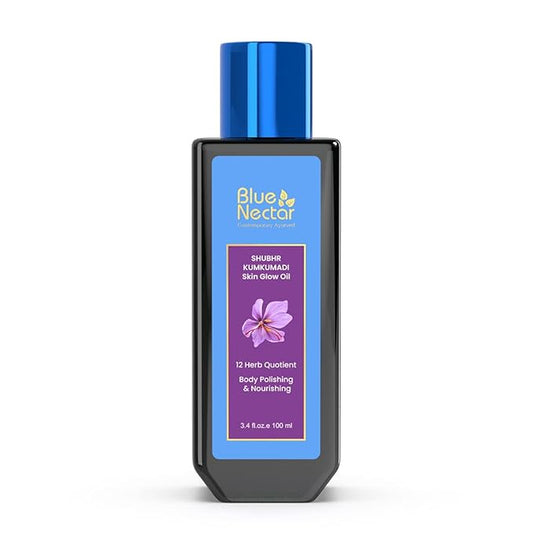 Blue Nectar Kumkumadi Body Oil for Glowing, Dry Skin | Moisturizing With Relaxing Aroma | Plant Based for Women & Men (12 Herbs, 3.4 fl oz)