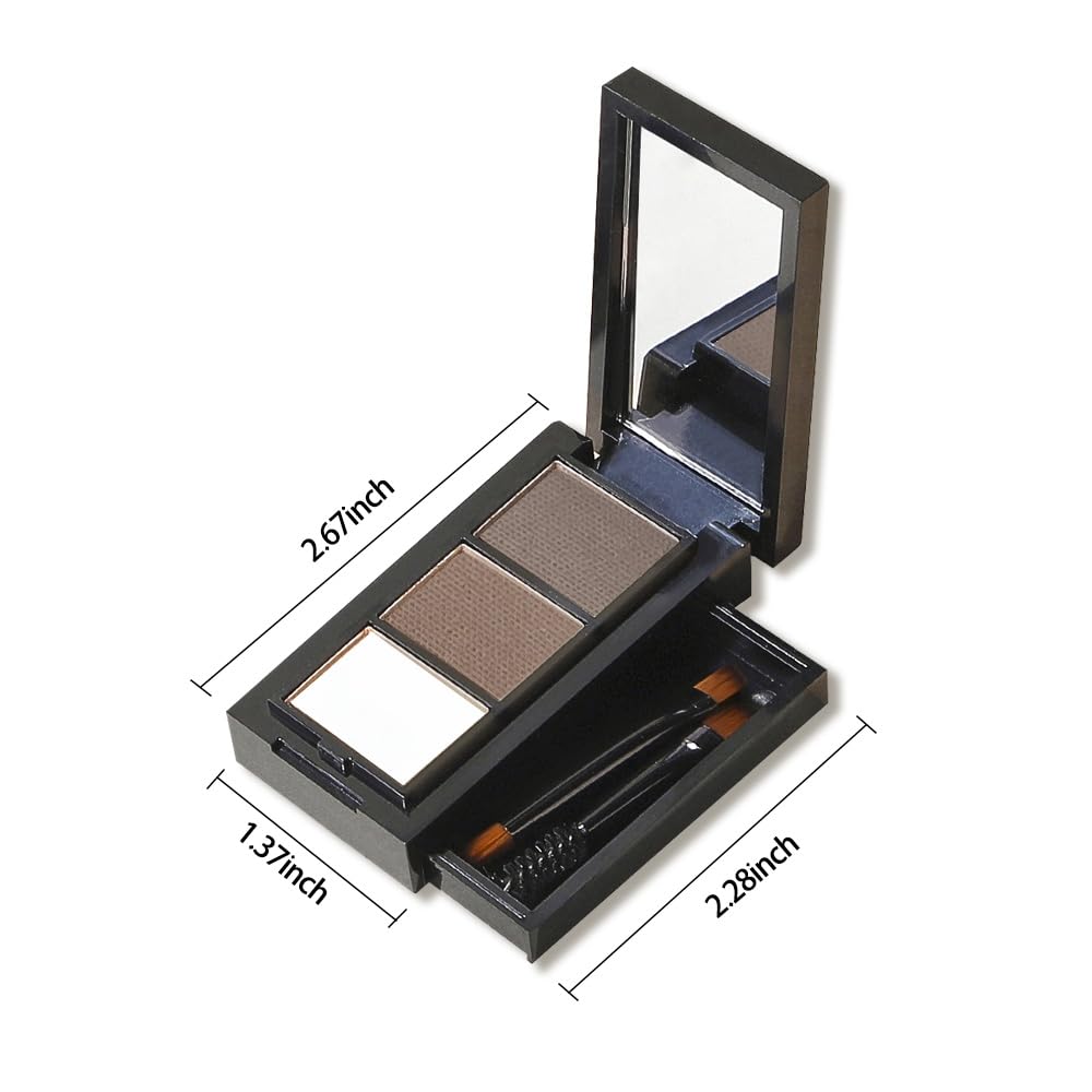Brown Eye Brow Powder for Women, Light Medium Matte Gray White Eyebrow Powder Kit with Brush, Long-Lasting 3 Colors Brow Palette, Filler for Full, Defined Natural Brows Shaping