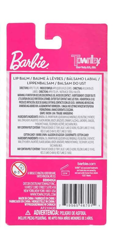 Barbie 2 Lip Balm with Flavors Include Blue Blueberry and Pink Cotton Candy - Lip Balm on Card - 2 Shimmery Lip Balms