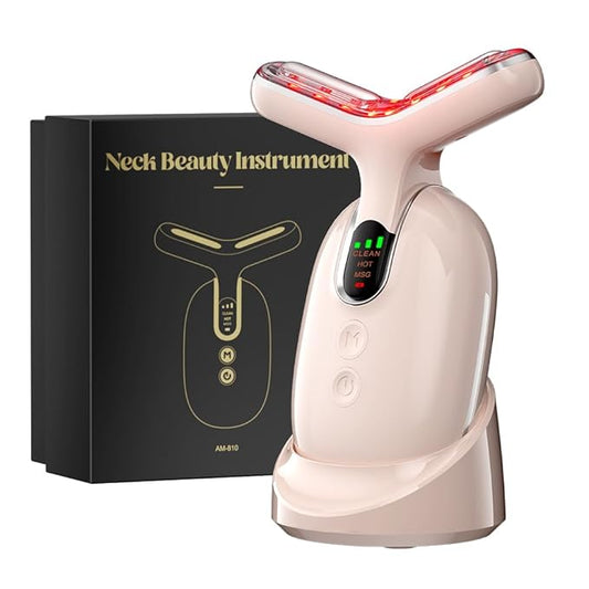 Neck Face Massager, Multifunctional Facial Massager, Face Sculpting Tool for Skin Care with Vibration, Thermal (Pink Silver)