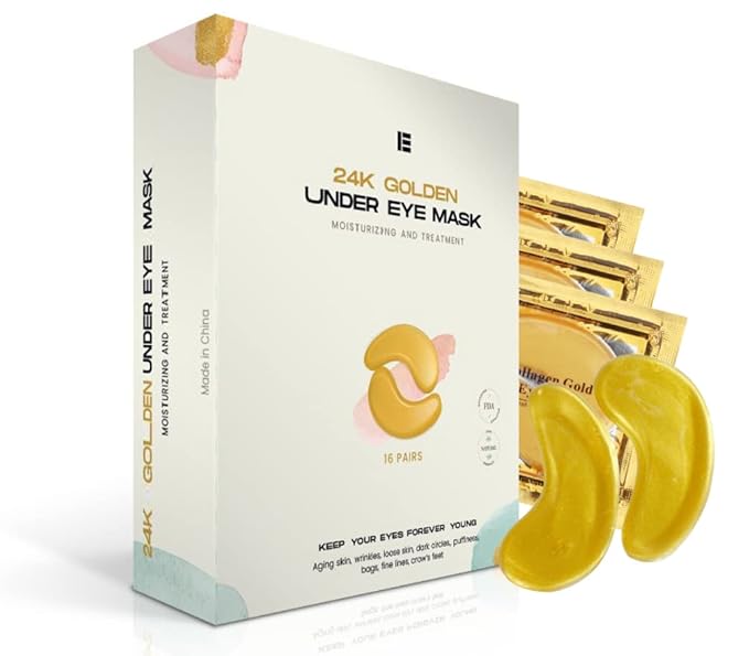 IE - 24K Gold Eye Mask - 16 Pairs for Rejuvenated Eyes - Reduces Dark Circles, Puffiness, Fine Lines, and Wrinkles.