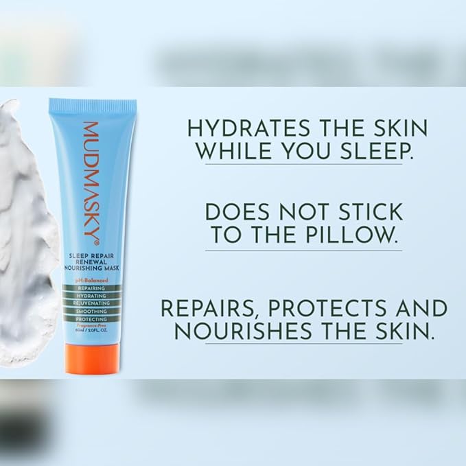 MUDMASKY Sleep Repair Renewal Nourishing Mask 60ml - Anti-Aging, Hydration Boost, Fragrance-Free - Face Moisturizer to Add in Your Skin Care Set for Nourishment & Rejuvenation - Overnight Formula