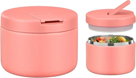 12oz Kids Soup Thermo for Hot Food Insulated Vacuum Food Jar with Buckle Lid, Stainless Steel Wide Mouth Leak Proof Lunch Container for School Travel-Pink