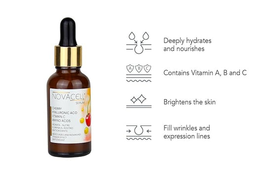 Cherry Facial Serum - Hyaluronic Acid, Vitamins A, B & C with Amino Acids, Deeply Hydrates, Tightening Effect & Youth Preserving - 30 ml