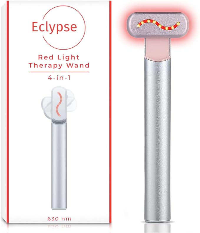 Red Light Therapy for Face, 4-in-1 Rejuvenation Wand: Skin Tightening Massager, Anti-Aging & Wrinkle Reduction, Face & Neck Care Tool (Stellar Silver)