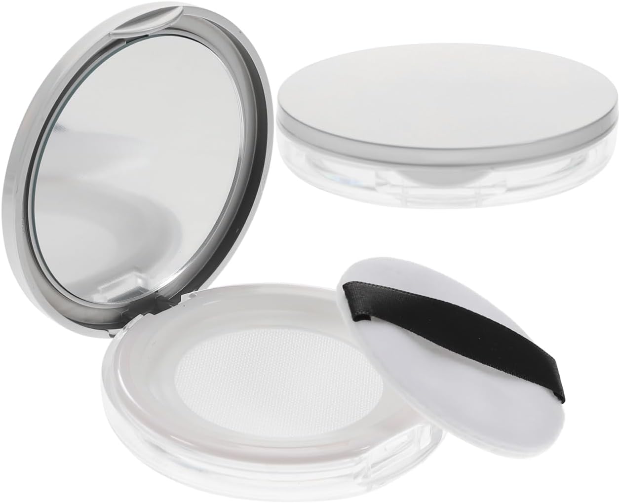 Beaupretty Powder Compact Container Plastic Empty Makeup Loose Powder Case with Puff and Elasticated Net Sifter Vintage Mirror, 2PCS