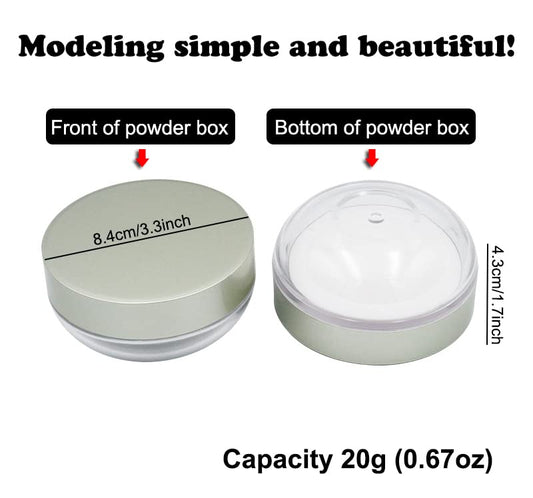 AKOAK Capacity 20 ml(0.67 oz) Empty Reusable Plastic Loose Powder Compact Container DIY Makeup Powder Case with Powder Puff and Elasticated Net Sifter Green