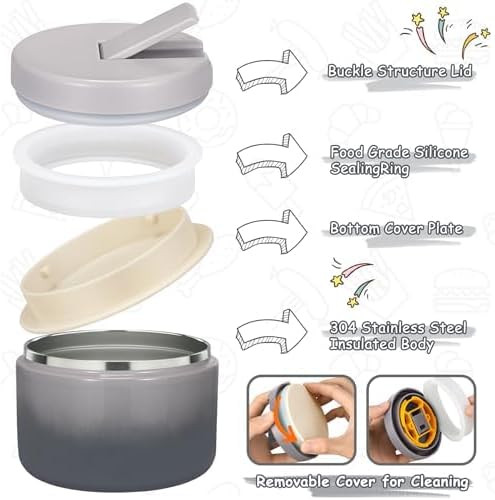 12oz Kids Soup Thermo for Hot Food Insulated Vacuum Food Jar with Buckle Lid, Stainless Steel Wide Mouth Leak Proof Lunch Container for School Travel 1 Pack