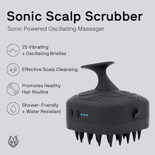 Black Wolf Sonic Scalp Scrubber - Electric Hair & Scalp Massager Brush with 3-Speed Oscillation - Rechargeable Shower Brush & Head Scrubber with Soft Silicone Bristles for Deep Clean & Exfoliation