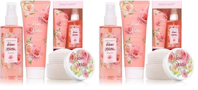 BODY & EARTH Body Mist Gift Set - Spa Gifts for Women, Perfume, Body Lotion, and Body Scrub in a Rose Water Box- Perfect Birthday Gifts for Mom Girlfriend, Valentines Day Gifts for Her (Pack of 2)