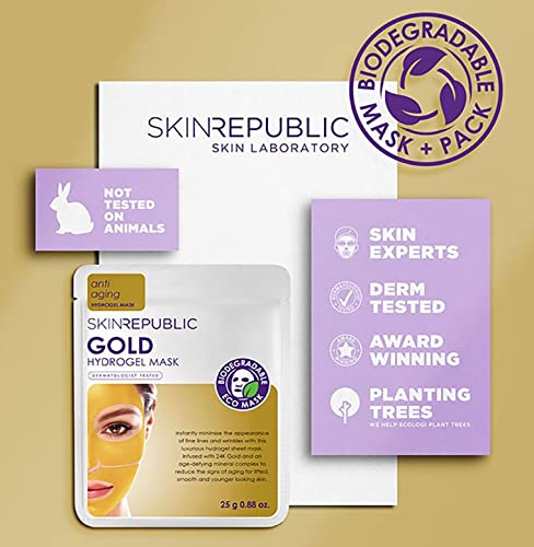 Skin Republic Gold Hydrogel Face Mask. Clinically Proven To Reduce Wrinkles by 13% After One Use. Made In Korea.