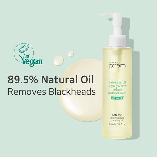 MAKE P:REM Safe Me. Relief Moisture Cleansing Oil, Deep Pore Cleansing Makeup Remover for Oily Skin, All Skin Types, Gentle Blackhead Remover, Korean Skin Care, 210ml, 7.1 Fl.Oz.