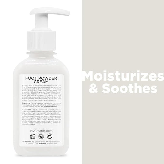 Foot Powder Cream for Dry Cracked Heels, Odor Control, and Intense Skin Hydration, 8.5 fl. oz., with Shea Butter and Vitamin E